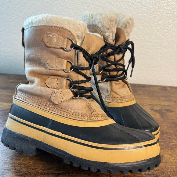 Sorel Girls 6 Caribou Black Wheat Leather Mid Calf Winter Boots LY1000-281 - Picture 6 of 7